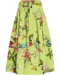 Oscar de la Renta - Exclusive Painted Poppies Cotton Poplin Midi Skirt - Lyst