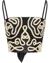Johanna Ortiz - Boat Lines Appliquéd Linen-blend Top - Lyst