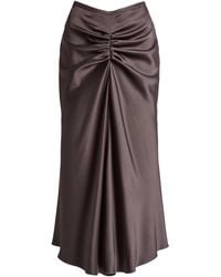 Victoria Beckham - Bela Gathered Satin Midi Skirt - Lyst