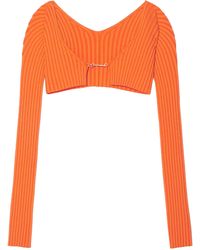 Jacquemus Pralù Cropped Ribbed-knit Top - Orange