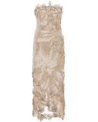 Oscar de la Renta Cut-Out Leather Midi Dress in Brown