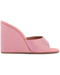 AMINA MUADDI Lupita Crystal-embellished Satin Wedge Sandals in Pink Womens Shoes Heels Wedge sandals 