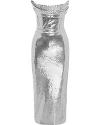 Alex Perry - Strapless Draped Sequined Tulle Midi Dress - Lyst