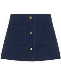 Prada - Buttoned Wool-silk Twill Mini Skirt - Lyst