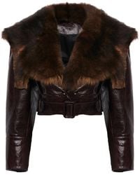 Chloé - Cropped Belted Shearling-Trimmed Glossed-Leather Jacket - Lyst