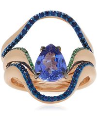 Marie Mas - N°28 18k Rose Gold Tanzanite, Emerald And Sapphire Ring - Lyst