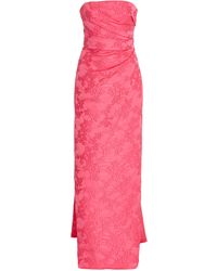 Monique Lhuillier Draped Floral-embroidered Taffeta Strapless Gown - Pink