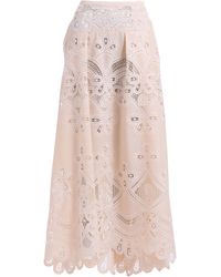 Elie Saab - Embroidered Cotton Maxi Skirt - Lyst