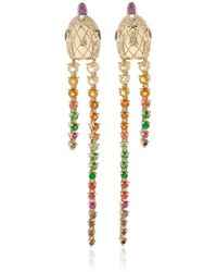 Yvonne Léon - Long Python 9k Yellow Gold Multi-stone Earrings - Lyst