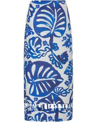 Alexis Margo Cutout Printed Linen-cotton Midi Skirt - Blue