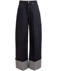 Givenchy - Cuffed Raw-Denim Wide-Leg Jeans - Lyst