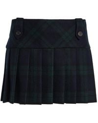 Miu Miu - Pleated Checked Wool-Twill Mini Skirt - Lyst