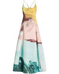 Oscar de la Renta - Abstract-print Satin Midi Dress - Lyst