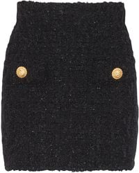 Balmain - Button-embellished Tweed Mini Skirt - Lyst