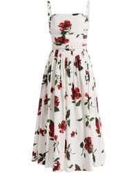 Oscar de la Renta - Hibiscus Stretch Cotton-Poplin Midi Dress - Lyst