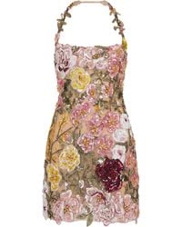 Oscar de la Renta - Floral-Embroidered Tulle Mini Halter Dress - Lyst
