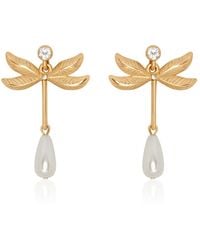 Oscar de la Renta - Double Wing Dragonfly Pewter And Pearl Earrings - Lyst