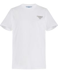 Prada - Logo-crystal Cotton T-shirt - Lyst