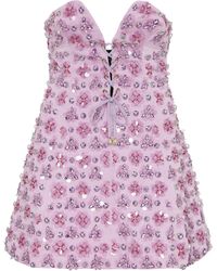 DES_PHEMMES - Crystal-embellished Lace-up Cotton Mini Dress - Lyst