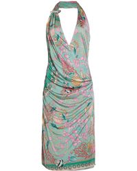 Versace - La Vacanza Printed Jersey Halter Midi Dress - Lyst