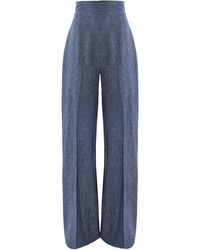 Carolina Herrera - High-Rise Linen-Cashmere Blend Wide-Leg Pants - Lyst