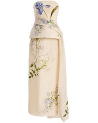 Monique Lhuillier - Silk Floral Peplum Gown - Lyst