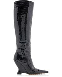 Bottega Veneta - Punta Gloss Croc Leather Boots - Lyst