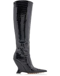 Bottega Veneta - Punta Gloss Croc Leather Boots - Lyst