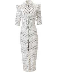 Carolina Herrera - Ruched Dot-Print Double Crepe De Chine Shirt Dress - Lyst