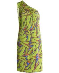 Bottega Veneta - One-shoulder Crinkled Banana-print Mini Dress - Lyst