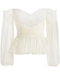 Zuhair Murad - Off-the-shoulder Silk Chiffon And Lace Bustier Top - Lyst