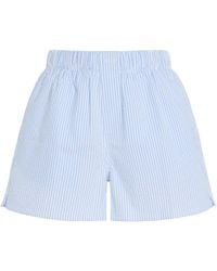 With Nothing Underneath - The Boxer Striped Cotton-Seersucker Shorts - Lyst
