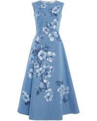 Oscar de la Renta - Printed Denim Midi Dress - Lyst
