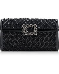 Roger Vivier - Flower-buckle Sequined Patent Leather Clutch - Lyst