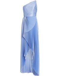 SemSem One-shoulder Asymmetric Pleated Silk And Lurex-blend Gown - Blue