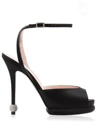 Roger Vivier - Marlene Jewel-Heel Satin Platform Sandals - Lyst