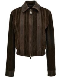Versace - Embossed Leather And Suede Blouson Jacket - Lyst