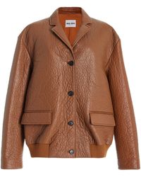 Miu Miu - Oversized Leather Blazer Jacket - Lyst