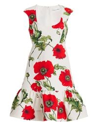 Oscar de la Renta - Floral Cotton Cloque Mini Dress - Lyst