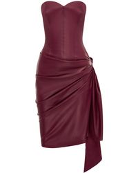 Alex Perry - Draped Leather Mini Dress - Lyst