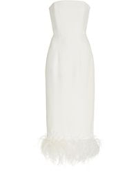 16Arlington Minelli Feather-trimmed Crepe Strapless Midi Dress - White