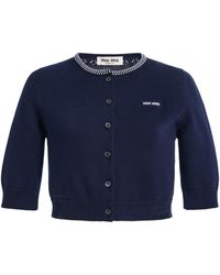 Miu Miu - Cropped Cotton Cardigan - Lyst