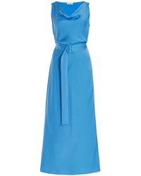 LAPOINTE - Belted Satin Midi Dress - Lyst