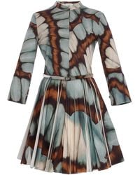 Oscar de la Renta - Belted Pleated Cotton Poplin Mini Dress - Lyst