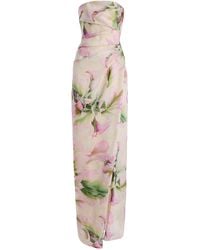 Monique Lhuillier - Floral-Print Ruched Silk Gown - Lyst