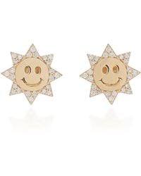 Sydney Evan - Happy Face Sun 14k Gold Diamond Stud Earrings - Lyst