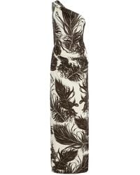 Oscar de la Renta - Feather-Printed One-Shoulder Maxi Dress - Lyst