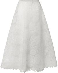 Carolina Herrera - High-Rise Hydrangea Floral Lace Midi Skirt - Lyst