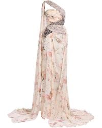 Elie Saab - Printed Chiffon Long Dress - Lyst