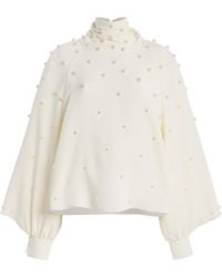 Oscar de la Renta - Pearl-Embellished Silk-Georgette Blouse - Lyst